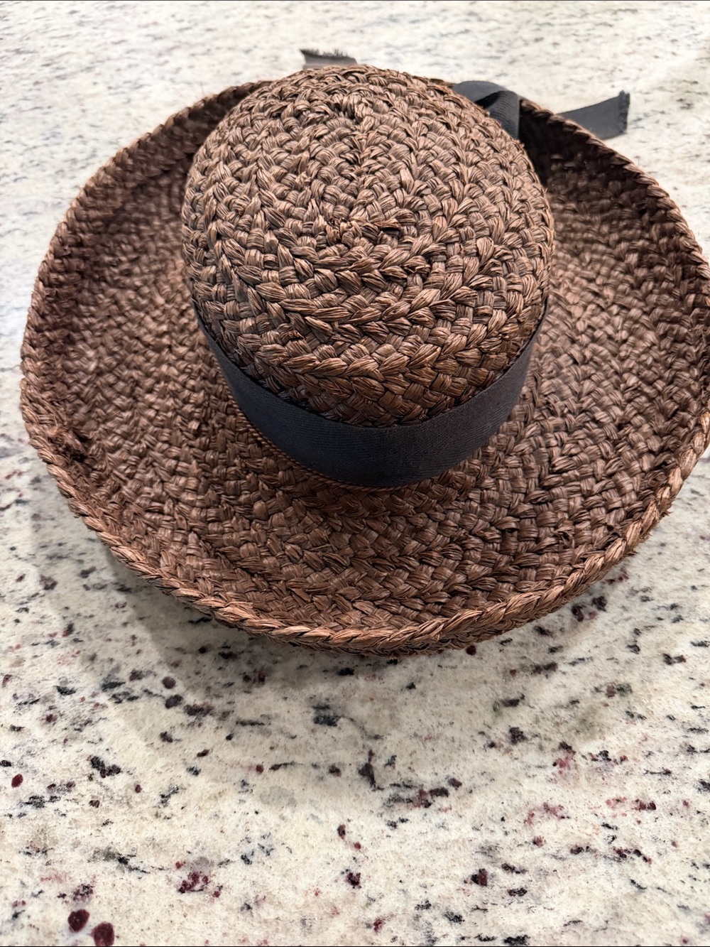 Helen Kaminski Brown Woven Straw Sun Hat with Black Band